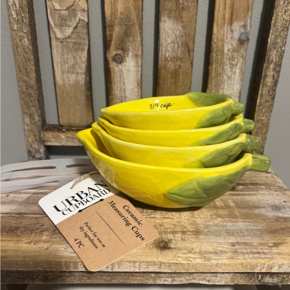 Urban Cupboard Yellow Lemon Ceramic Measuring Cups
